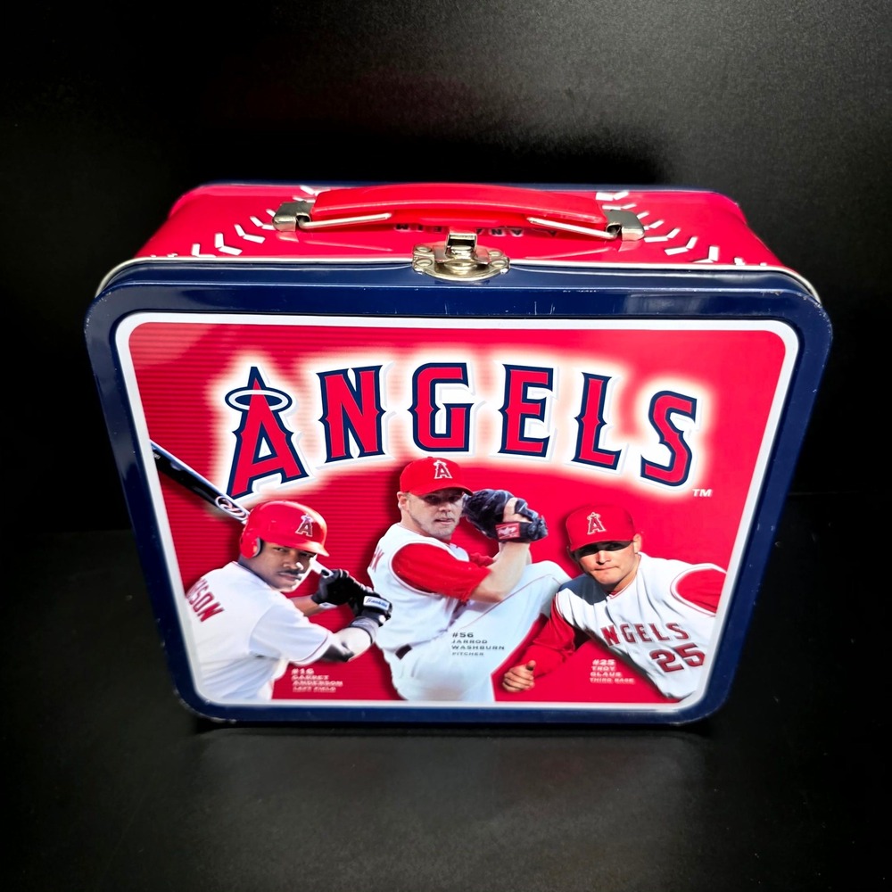 MLB Anaheim Angels Lunch Box Red Blue Metal Tin Baseball Memorabilia